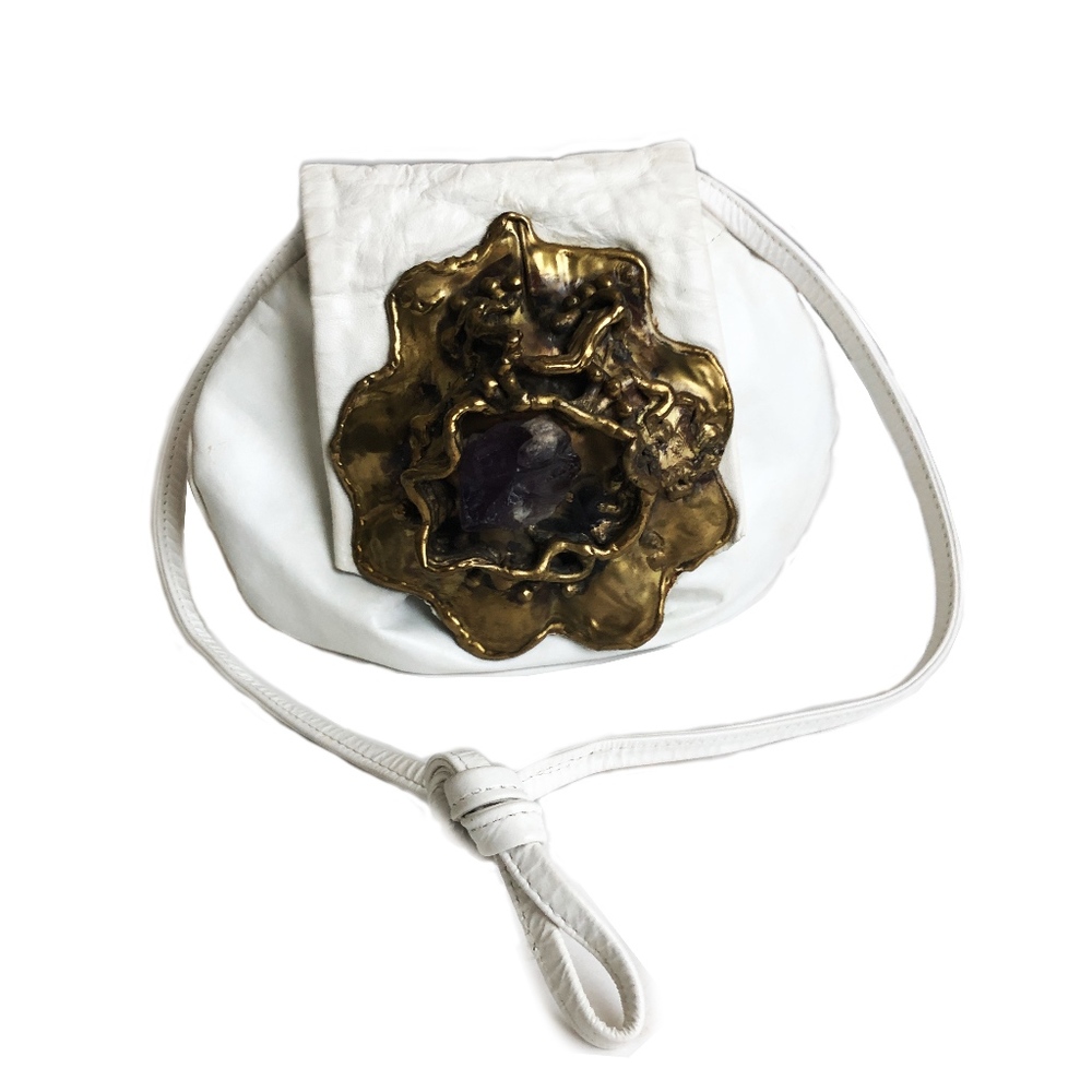 Copa Collection Bag Amethyst Brass White Leather Vintage Carvalhus Brazil Rare